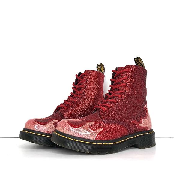 Dr Martens Pascal Flame Red Glitter Ankle Boots Women’s 5 Shoes - Picture 2 of 13
